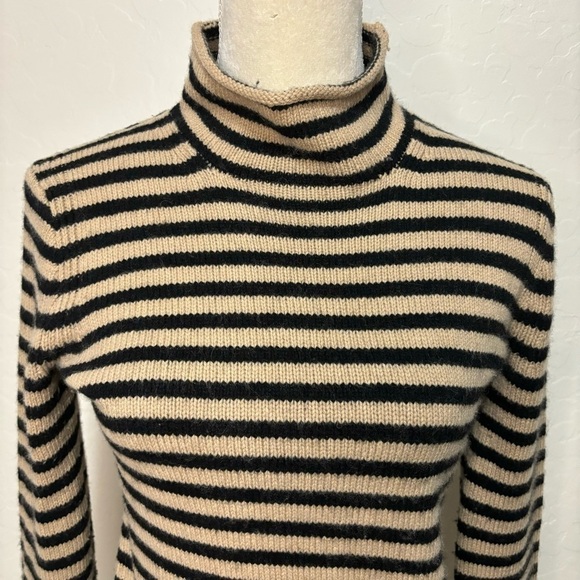 J.Crew Cashmere Wool Black and Tan Striped Long Sleeve Mock Neck Sweater XXS - Picture 3 of 12